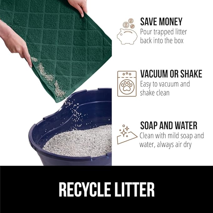 GORILLA GRIP Cat Litter Box Mat, Water Resistant, US Designed Kitty Litter Trapping Mats, Easy to Clean, Scatter Control, Less Mess and Clean Floors, Kitten Supplies for Indoor Cats 24x17 Hunter Green