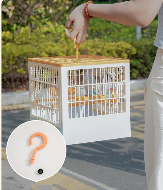 Portable Foldable Bird Cage - 360° Full View Bird Cage with Hook/Food Bowl/Perch, Slide-Out Tray for Easy Cleaning, Essential for Travel and Outings (Includes Carrying Hook)