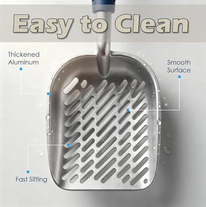 Heavy-Duty Metal Cat Litter Scoop with Holder, Aluminum Cats Litter Scooper Captures All Clumps, Kitty Metal Scooper and Holder (White)