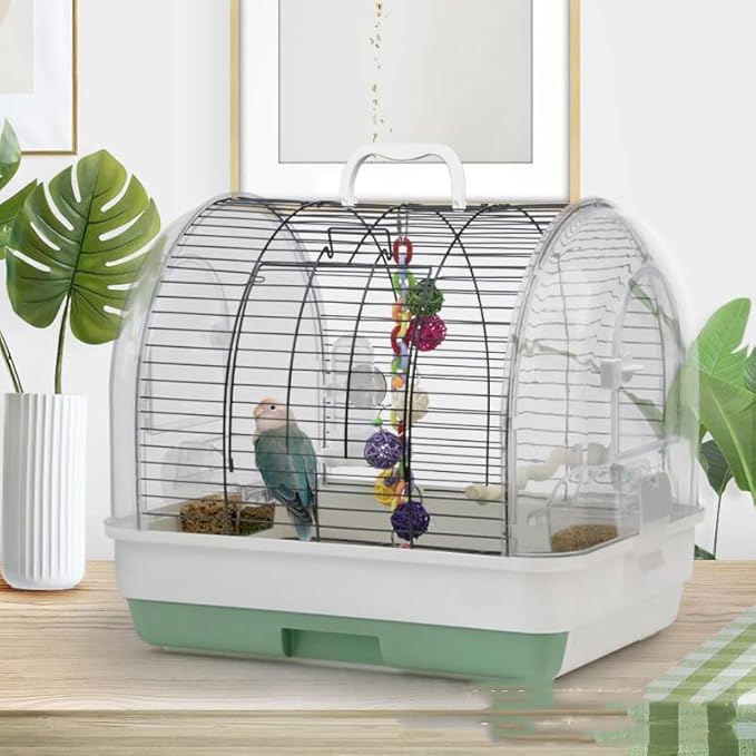 Travel Bird Cage Carrier, Portable Travel Parrot Cage with 2 Perches, 2 Food Bowls and Tray, Metal Parakeet Cages for Small to Medium Sized Birds Cockatiels Lovebirds Canaries Budgies