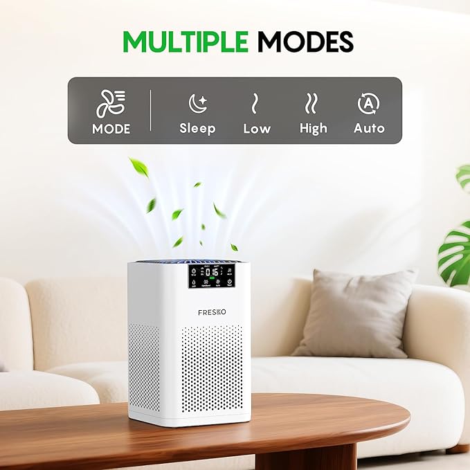 FRESKO Small Air Purifier for Home, HEPA Air Purifiers for Pet Hair, Odors, Quiet Air Cleaner with Aromatherapy for Bedroom & Office, Real-Time PM 2.5 Display, 22dB Sleep Mode, 360°Airflow, White
