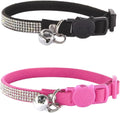 Pack of 2 Rhinestone Cat Collar Breakaway with Bell Safety Buckle, Adjustable Diamond Girl Boy Kitty Cute Comfy Collar for Kitten Tiny Little Pets Rabbits, 6"-9" Extra Small