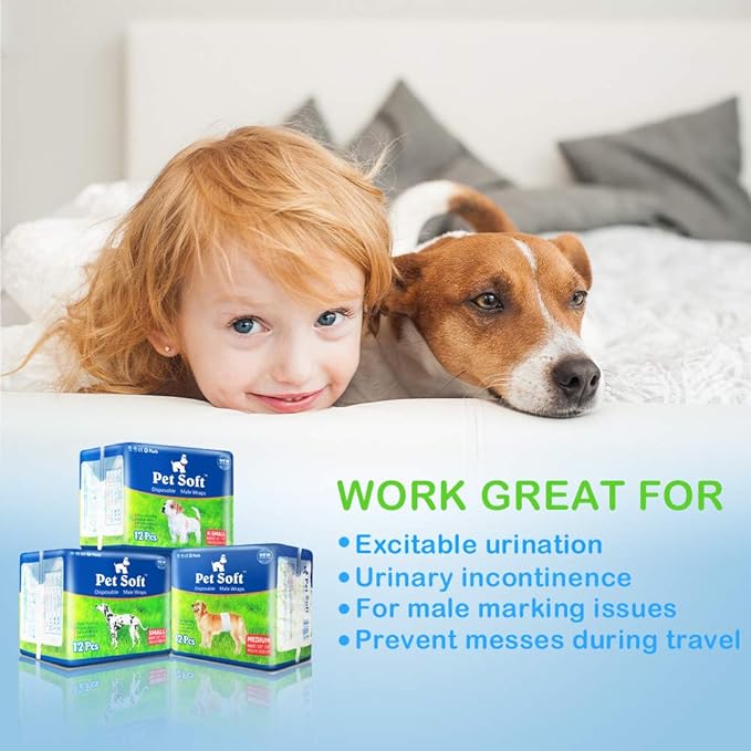 Pet Soft Disposable Male Dog Wraps - Dog Diapers for Male Dogs, Puppy Diapers 72pcs XSmall