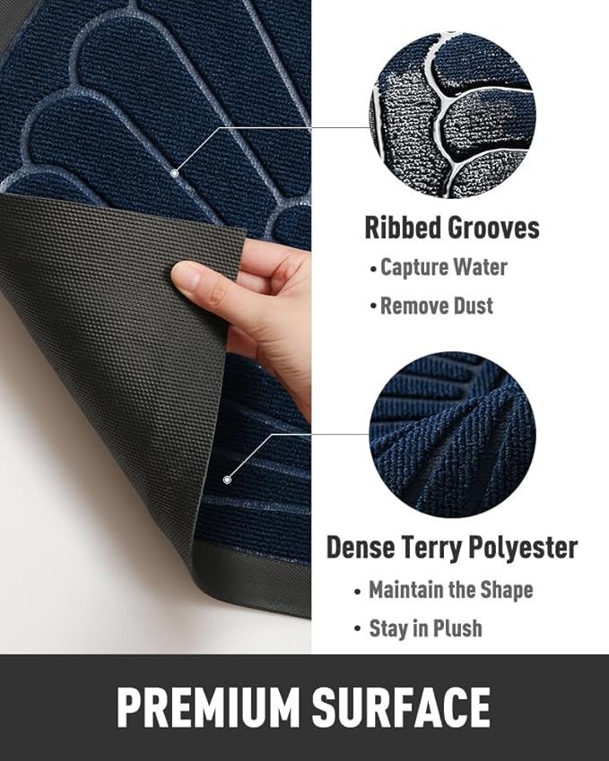 tchdio Door Mat Outdoor Indoor Entrance Doormat-Semicircular Durable Rubber Non Slip Front Door Mat for Outside Inside Entry Entryway Dirt Trapper WelcomeMat for Muddy Paws and Shoes-Blue 17”x30”