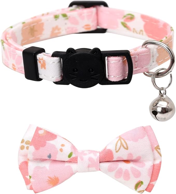 2 Pack/Set Cat Collar Breakaway with Cute Bow Tie and Bell Plaid Flower for Kitty Adjustable Safety