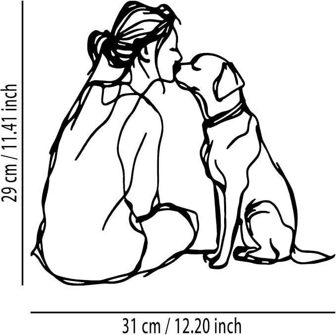 Woman Dog Metal Wall Decor - Pet Lover Room Decor Wall Art Home Decor for Living Room, Bedroom, Dining Room, Bathroom, Office, Pet Shop (Black)