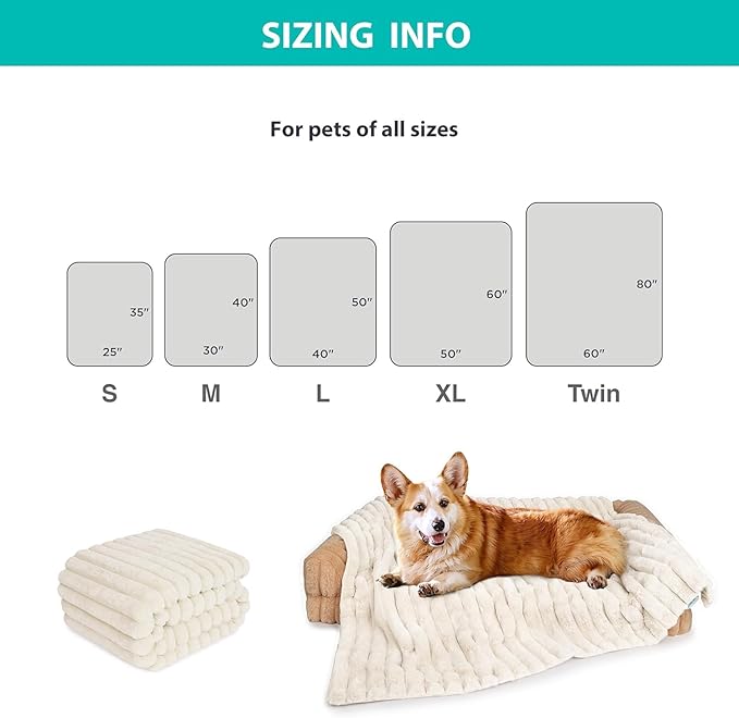 Waterproof Dog Blanket for Bed, Luxury Plush Washable Large Dogs Blankets for Furniture Protection, Super Soft Calming Pet Blanket for Indoors (Cream, 50"x60")
