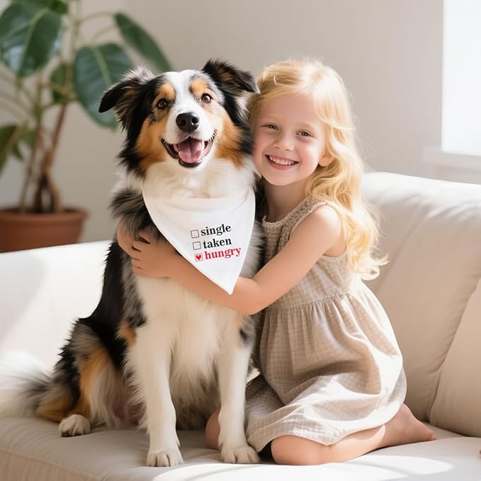 Funny Valentine's Day Dog Bandana, Single Taken Hungry Checklist Dog Bandana, Single Party Pet Scarf Accessories for Dogs Boys Girls Puppies, Cute Valentine's Birthday Gifts for Pet Mom Dad