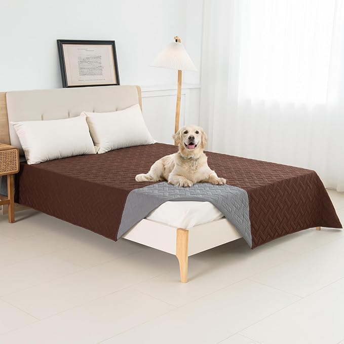 BOCTOPUG Dog Bed Cover for Pets Blankets Rug Pads for Couch Protection Waterproof Bed Covers Dog Blanket Furniture Protector Reusable Changing Pad (Dark Grey+Brown, 82"x102")