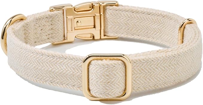 Soft Cotton Hemp Dog Collar with Metal Buckle Adjustable Tweed Dog Collars for Small Medium Large Dogs(Beige,Medium)