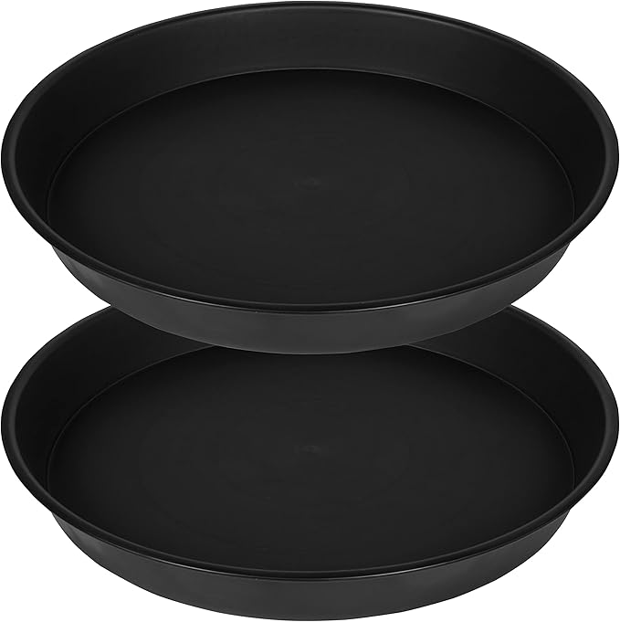 2 Pack of 8 inch Plant Saucer Clear, Heavy Duty Plastic Plant Water Tray 8 inch Round, Flower Plant Saucers for Indoors No Holes, Plant Dishes Saucer for Planter 7"/8" (8", Black)