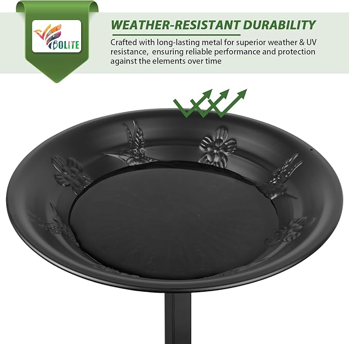 BOLITE Bird Bath for Outside, Metal Freestanding Birdbaths with Bath Bowl and Seed Bowl, Hummingbird Feeders for Outdoors Garden Patio Yard Lawn Decor, Black, Gifts for Mom Dad, Gifts for Women Men
