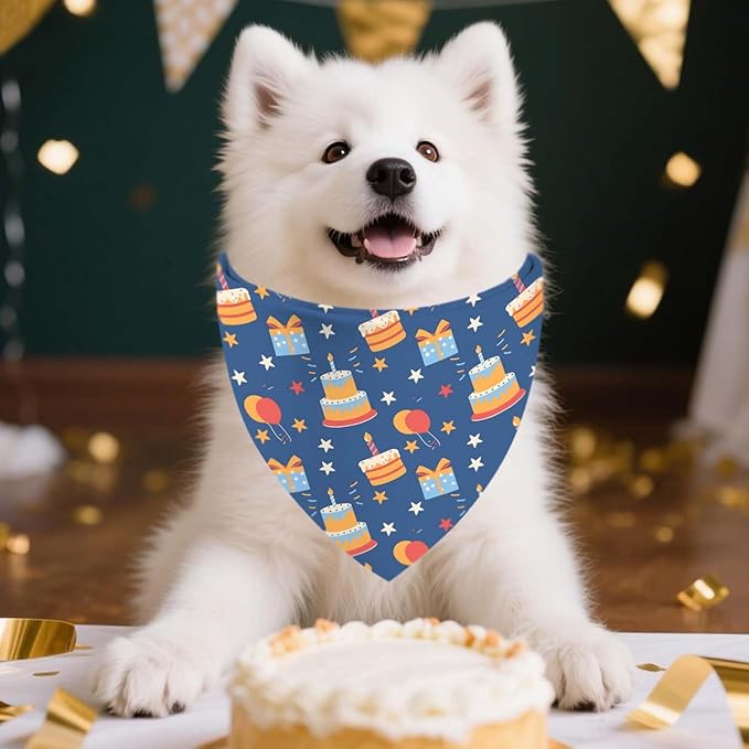 Birthday Dog Bandanas, Reversible Double Side Large Pet Bandanas, Celebration Set, Adjustable Triangle Holiday Scarves for Dogs Girl Boy Pets, Christmas Stocking Stuffers for Dogs