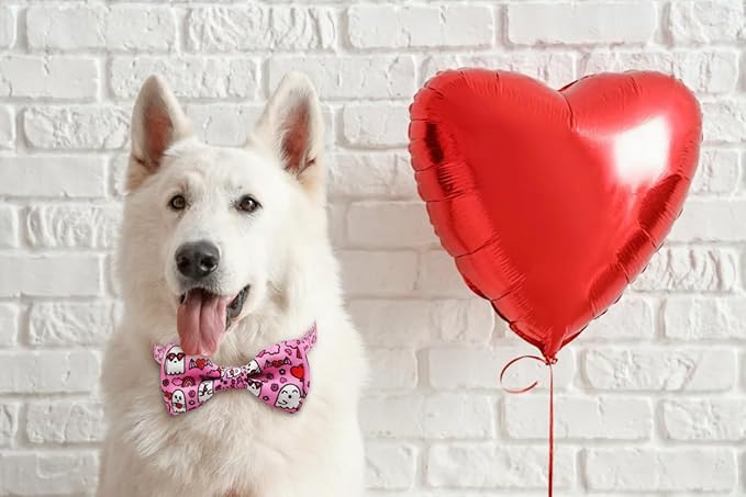 Valentine’s Day Dog Collar Adjustable Puppy Collar with Pink Heart and Flowers Pattern, Cute Pet Accessories for Small Medium Large Dogs