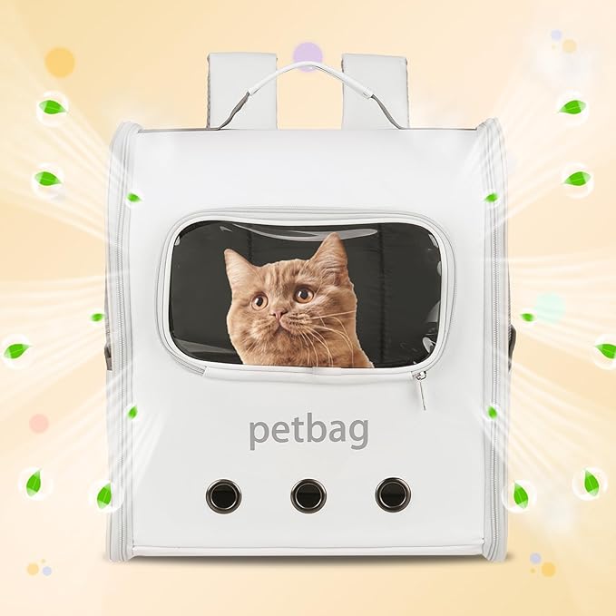 Pet Backpack Carrier, Portable and Ventilated, Oxford Cloth, Dogs Cats and Small Animals Travel Bag 14.17", (White, 1 Pcs), Intended for Hiking/Camping/Traveling
