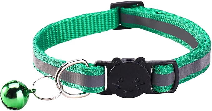 14 Pack Breakaway Cat Collar with Bell, Reflective Kitten Collar for Girl Boy Cats, Safety Buckle Adjustable 7.5-12.5 Inch, 0.4 Inch Width Lightweight, Pet Gifts (Green)