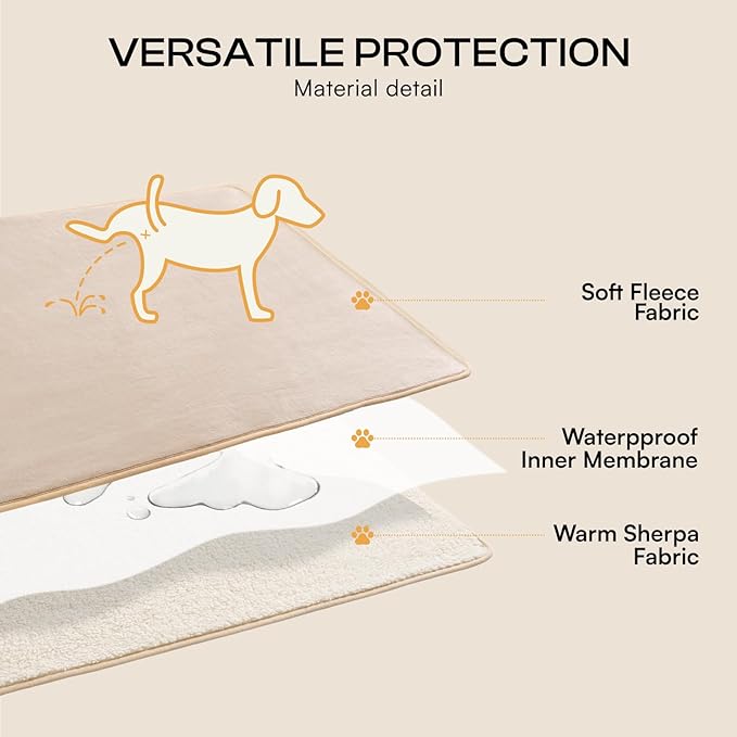 Luciphia Waterproof Pet Blanket, Liquid Pee Proof Dog Blanket for Sofa Bed Couch, Reversible Sherpa Fleece Furniture Protector Cover for Small Medium Large Dogs Cats, Khaki+Beige X-Large（85" x 57"）