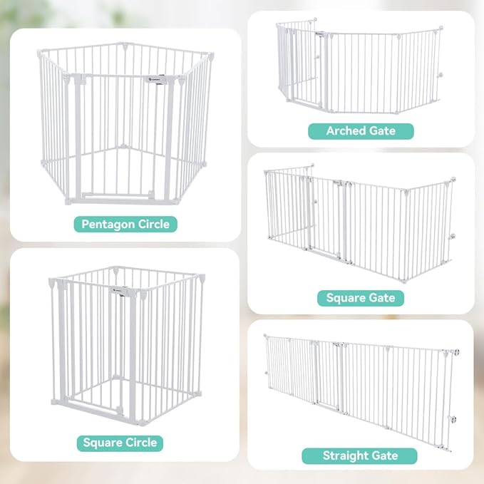 COMOMY 127.8" Extra Wide Baby Gate, Dog Gate for House Stairs Doorways Fireplace, Auto Close Pet Gate with Door Walk Through, 5 Metal Panels, Hardware Mounted Baby Fence Indoor Outdoor(30" Tall,White)