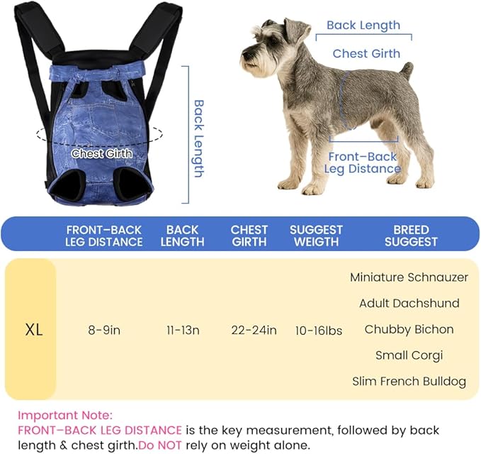 Dog Backpack Carrier, Front Pocket for Essentials, Pet Sling Front Backpack for Small Medium Dogs 10-16 Lbs, Legs Out, Adjustable Wearable Puppy Chest Travel Bag, Easy-Fit for Hiking/Walking/Camping