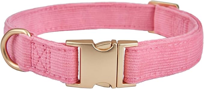 Soft Cotton Dog Collar with Metal Buckle Adjustable Heavy Duty Comfy Corduroy Collars for Small Medium Large Dogs,Rosy Pink,Medium