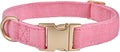 Soft Cotton Dog Collar with Metal Buckle Adjustable Heavy Duty Comfy Corduroy Collars for Small Medium Large Dogs,Rosy Pink,Large