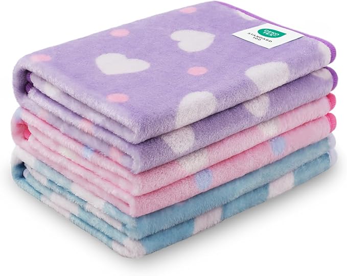1 Pack 3 Blankets Super Soft Cute Dot Pattern Pet Blanket Flannel Throw for Dog Puppy Cat Purple/Pink/Cyan Large