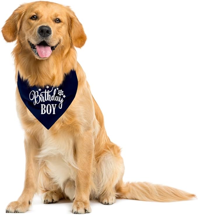 Happy Birthday Dog Bandana, Dog Bandana for Small Medium Large Dogs, Boy Dogs Birthday, Dark Blue Bandanas, Pets 1st Birthday Boy (A18)
