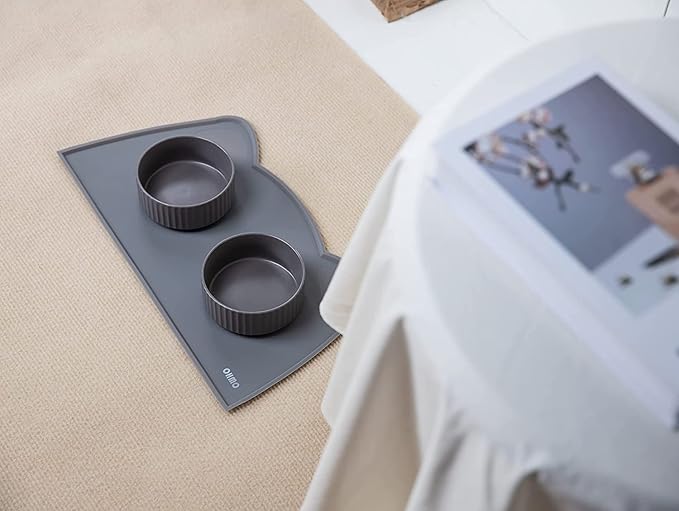 OHMO - Cat Food Mat, Silicone Pet Feeding Mat for Floor Non-Skid Waterproof Dog Water Bowl Tray, Easy to Clean Pet Placemat
