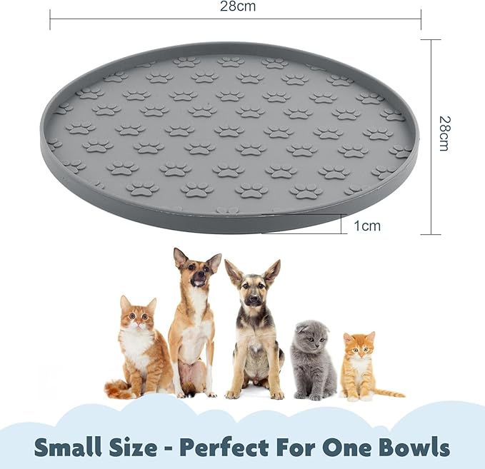 SUNLAND Silicone Dog Food Mat, Pet Feeding Mat for Food and Water, Waterproof Non-Slip Cat Feeding Bowl Mat with Raised Edge, Prevents Residue from Spilling onto The Floor Grey