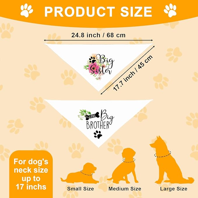 2 Packs Big Sister Brother Pregnancy Announcement Dog Bandana, Gender Reveal Photo Prop, Pet Scarf Accessories, Pet Scarves for Dog Lovers