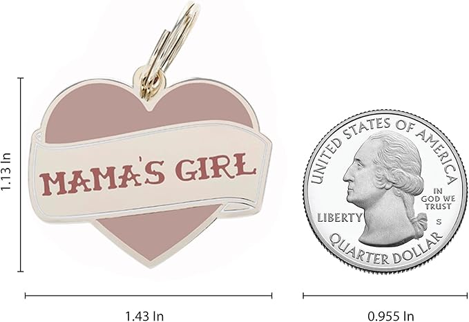 Two Tails Pet Company Personalized 'Mama's Girl' Pet ID Tag & Collar Charm - Custom Engraved Dog Tags for Pets - Luxury Brass, Gold Plating