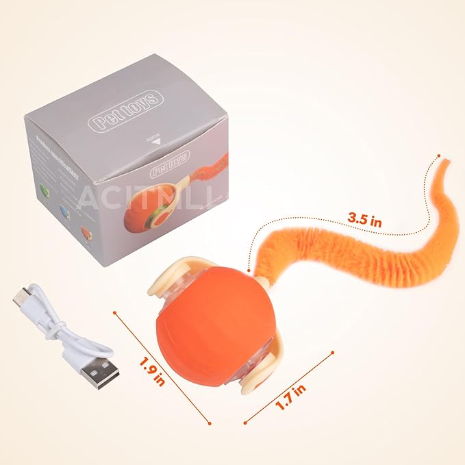 2025 New Interactive Cat Toy, Automatic Moving Cat Ball Toy with Tail, Rechargeable Smart Chase Pet Toy Ball, Stimulation Toys for Indoor Cats Exercise (Blue)