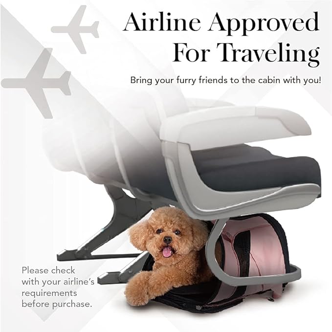 ibiyaya - Airline Approved Pet Carrier for Small to Medium Dogs and Cats - Dog Backpack Carrier, Breathable Mesh Material with Magnetic Buttons, Side Pockets, and Auto-Lock Zipper - Coral Pink