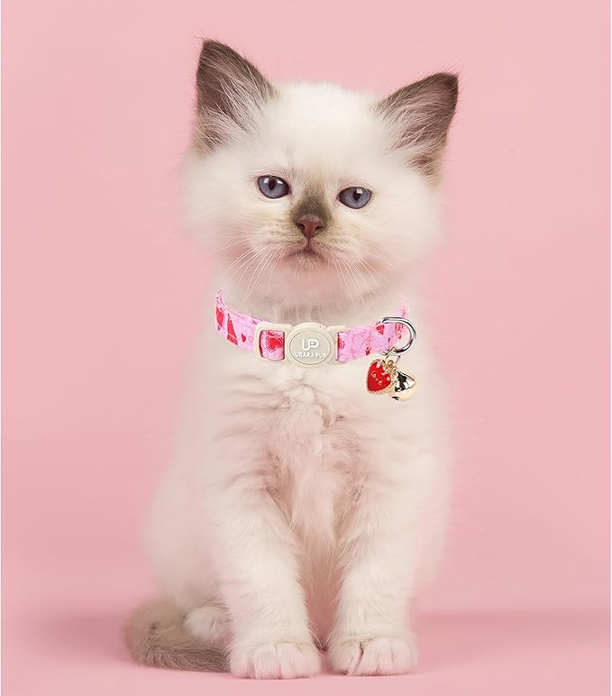 Cat Collar, 2 Pack Cat Collars Cute Breakaway Kitty Collar with Bell, Valentine's Day Kitten Collars Pink Hearts with Safety Buckle for Girl and Boy Cats