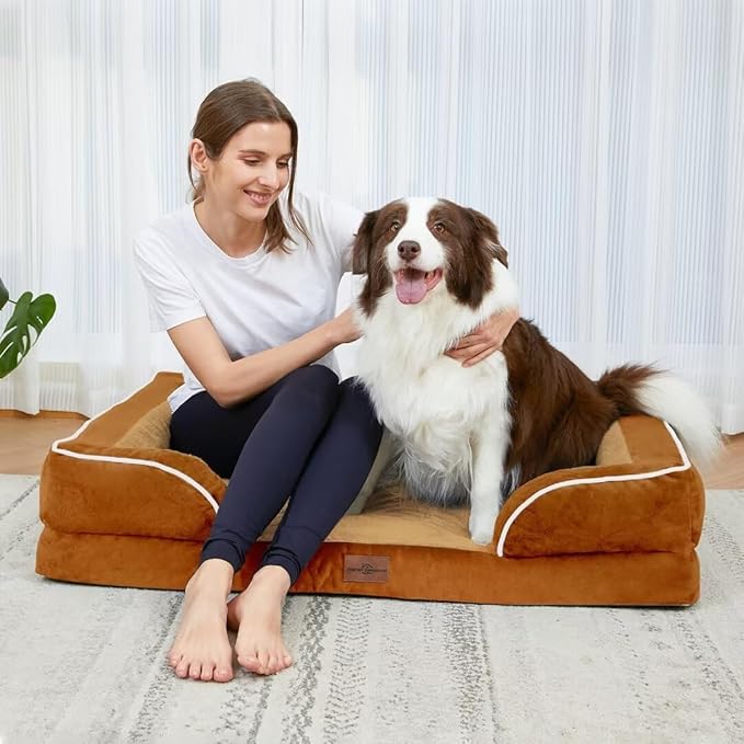 Comfort Expression Orthopedic Dog Bed for Extra Large Dogs 45x35 Inch, Waterproof Supportive Egg Crate Foam XL Pet Bed with Removable Bolsters, Dog Couch with Washable Cover & Non-Slip Bottom, Orange