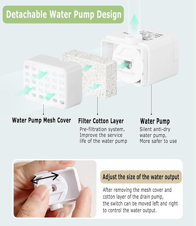 Cat Water Fountain Pump, Pet Water Fountain Pump for 45oz/1.3L Ultra-Silent Automatic Pet Drinking Water Dispenser, 2 Pack Replacement Pump for Pet Drinking Fountain Cat Water Dispenser Replacement