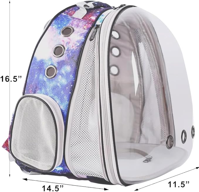 Front Expandable Cat Backpack Carrier, Fit up to 20 lbs, Printed Artwork with Space Capsule Bubble Window Pet Carrier Backpack for Large Fat Cat and Small Puppy