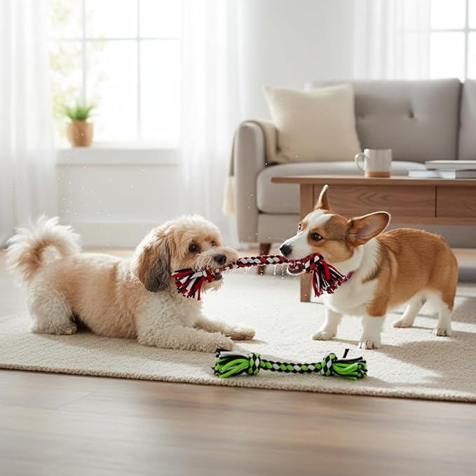Dog Rope Toys for Small Dogs， Double Knot Ropes Puppy Chew Toys， Cotton Pet Toys for Natural Floss，Multicolored（3PCS）