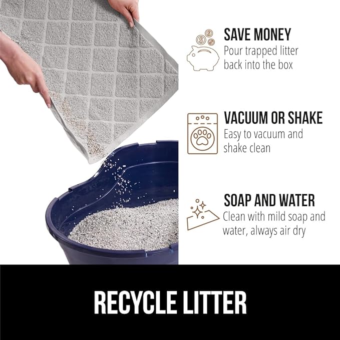 GORILLA GRIP Cat Litter Box Mat, 40x28, Water Resistant, US Designed Kitty Litter Trapping Mats, Easy to Clean, Scatter Control, Less Mess and Clean Floors, Kitten Supplies for Indoor Cats, Light Gray