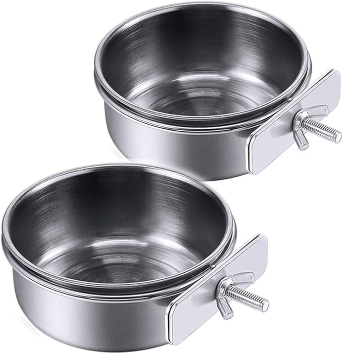 PINVNBY Parrot Feeding Cups Birds Food Dish Stainless Steel Parrot Feeders Water Cage Bowls with Clamp Holder for Cockatiel Conure Parakeet Macaw Small Animal (2PCS, Size: M)