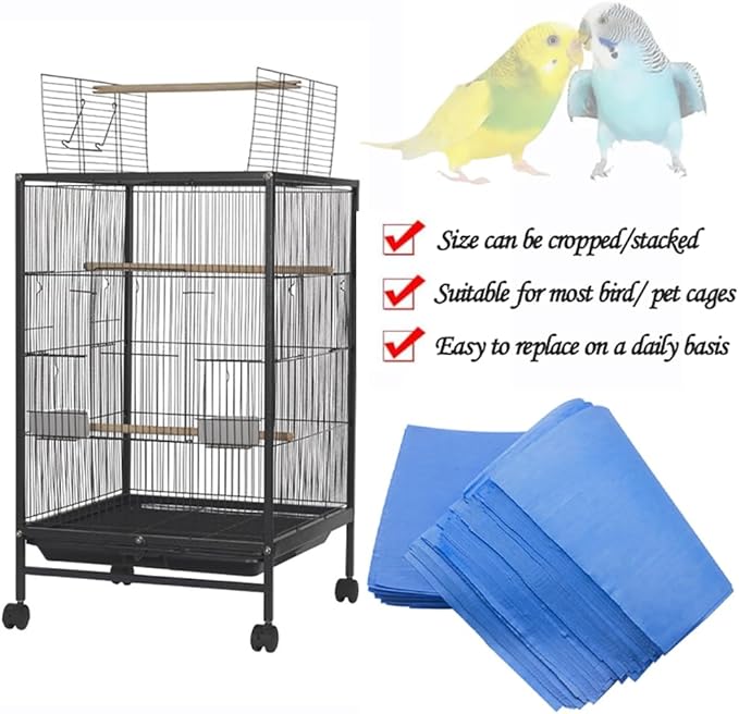 Firdnyohs 100 Pcs Bird Cage Liner Papers 11X17in Blue Cage Paper Liners Disposable Cage Paper Liners Thicken Precut Absorbent Cushion Pad Mat Accessories for Pet Bird Parrot(Blue)