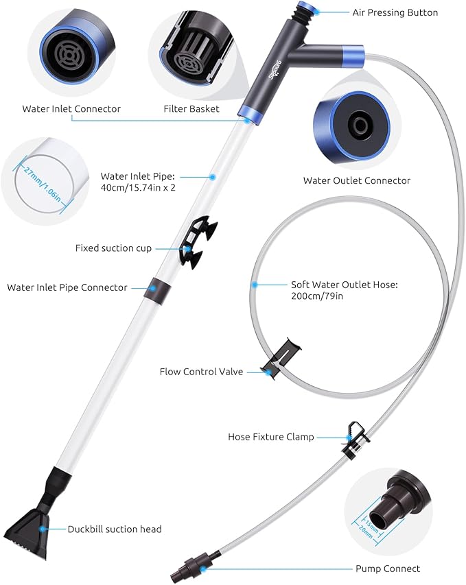 SEAOURA Aquarium Siphon Pump Gravel Cleaner, Fish Tank Vacuum Gravels Cleaning Kit, Manual Water Changer with Air Push Button, Aquariums Sand Clean Set, Hose for Suck Manure Wash Sand
