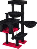 KIYUMI Cat Tree Cat Tower Condo with Sisal Scratching Post for Indoor Cats Cat Tree Cat Furniture with Hammock Perch and Kitten Ball Toys, Multi-Level Pet Activity Center,RedBlack