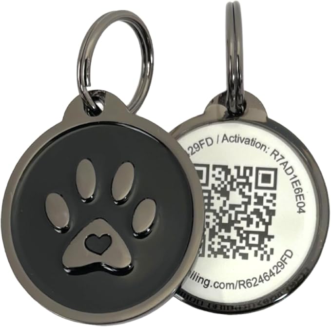 Pet Dwelling QR Code Pet ID Tag – Smart Dog & Cat ID Tags for Pet Safety, Free Personalized Online Profile, Instant Scan Alerts, AI Insights (Lux Black Paw)
