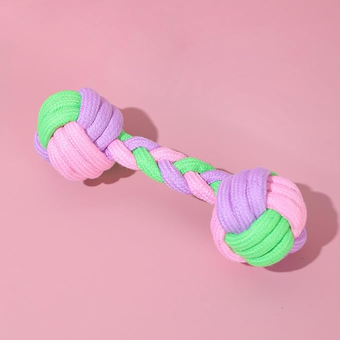 Candy Colored Rope Woven Toy, Durable Dumbbell Design Pet Teeth Grinding Mouth Toy, Funny Interactive Molar Training Toy for Dogs, Puppy Teething Relief and Dental Care (3 Pcs)