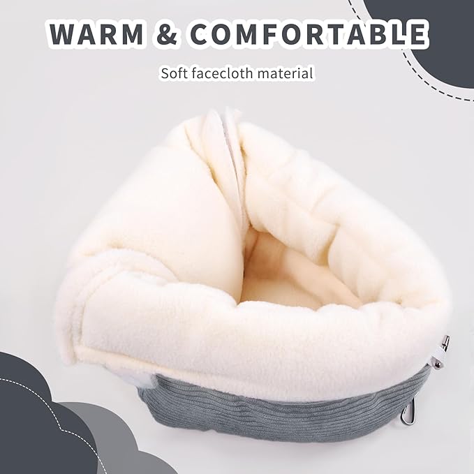 Large Winter Warm Bird House and Bird Bed for Cage with Soft Plush Hanging Hammock & Hut Tent, Hideaway Sleeping Nest for Macaws African Grey Amazon Parrots (Grey, L)