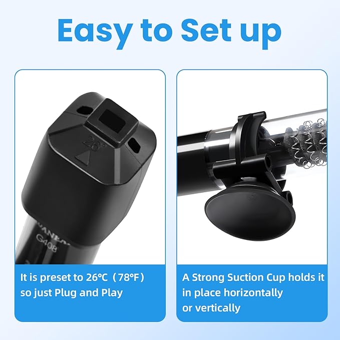 AQUANEAT Aquarium Heater, 50W Small Betta Fish Tank Heater, Mini Preset Water Thermostat with a Thermometer