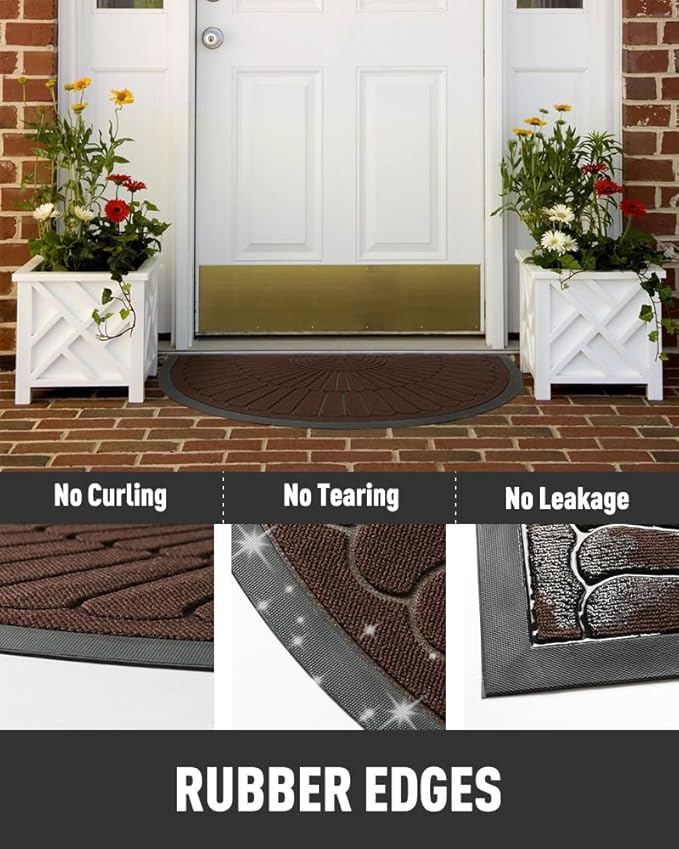 tchdio Door Mat Outdoor Indoor Entrance Doormat-Semicircular Durable Rubber Non Slip Front Door Mat for Outside Inside Entry Entryway Dirt Trapper WelcomeMat for Muddy Paws and Shoes-Brown 24”x47”