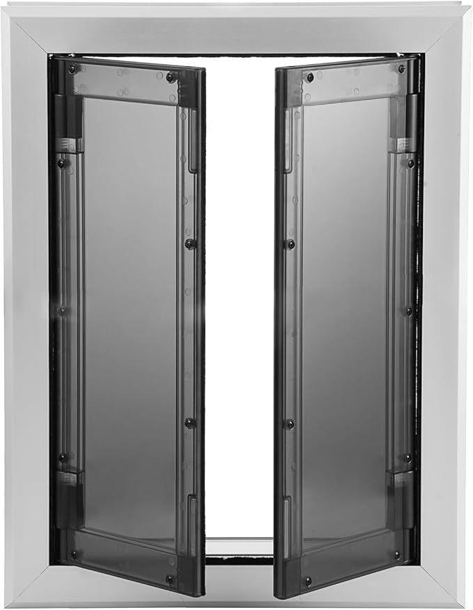 Large Dog Door, Weatherproof Aluminum Dog Door with Automatic Closing Double Panels Easy to Install Pet Door for Large Dogs and Cats, Closing Panel Included