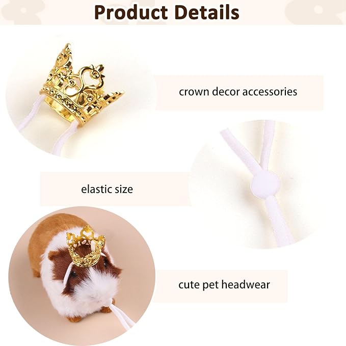 1PCS Crown Tiara Headband for Cat Dogs Puppy Birds Ducks Chicken Rabbit Hamster Pets Party Birthday Grooming Hair Accessories(Gold, Elastic)